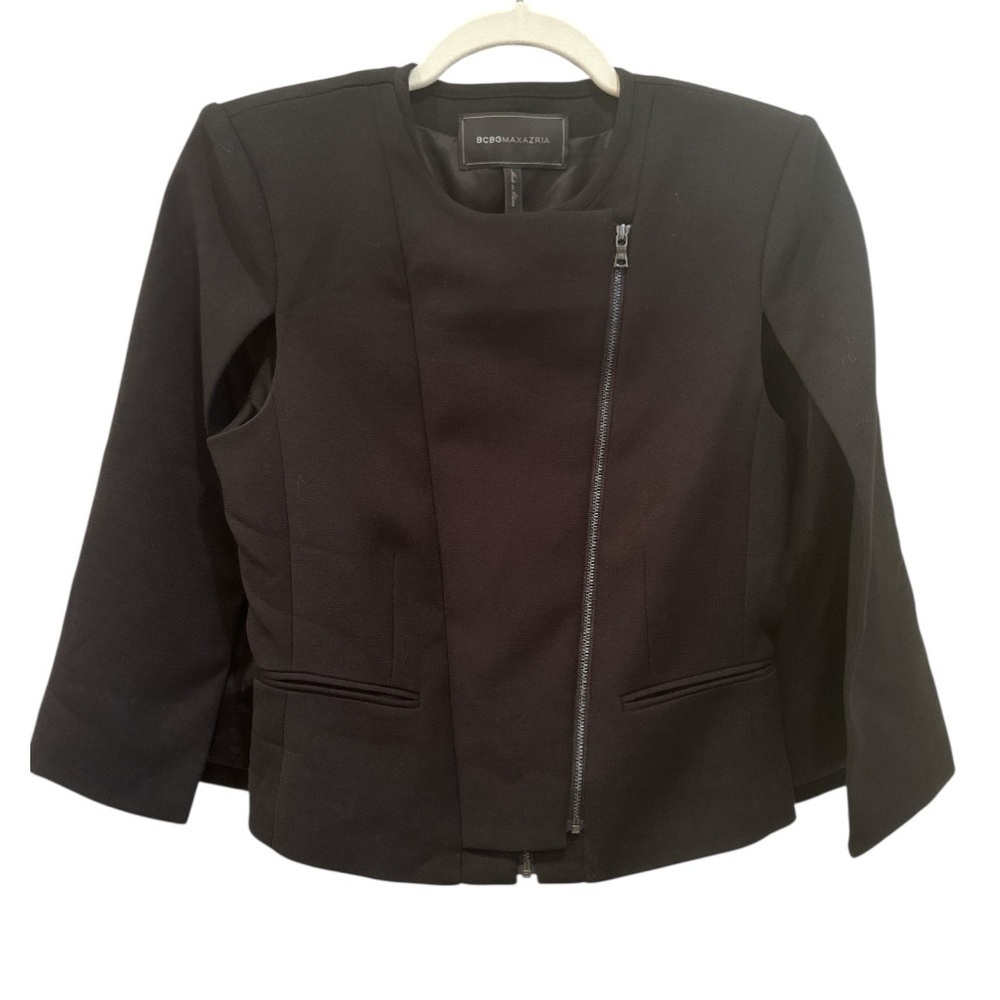 BCBG  Cape Jacket Black HOCO Career Minimalist Contemporary Sz XS